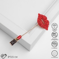 Булавка «Губы с помадой», 8 см, цвет красно-чёрный в золоте Булавка «Губы с помадой», 8 см, цвет красно-чёрный в золоте