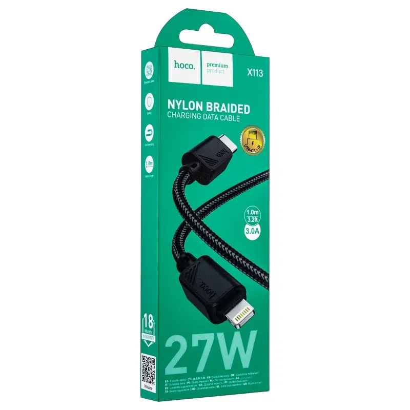 Кабель X113 Type-C на Lightning 1M 3A 27W HOCO черный