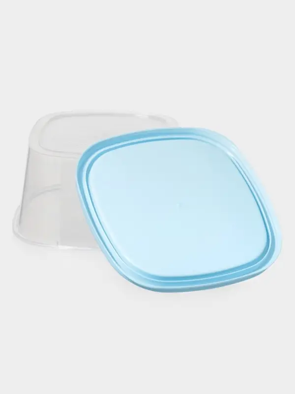 Контейнер пищевой, 900 мл, 14.9&times;14.9&times;7.4 см, квадрат, прозрачный, крышка голубая