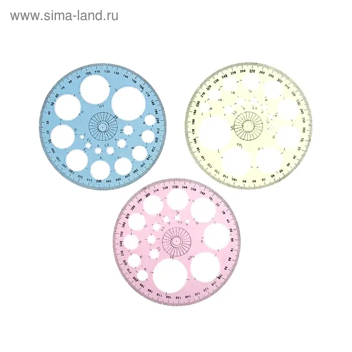 Транспортир 12 см, 360&deg;, с окружностями, тонированный, МИКС