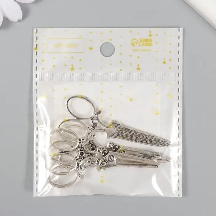 Декор металл для творчества "Ажурные ножницы" серебро (А9361) 6х2,5 см