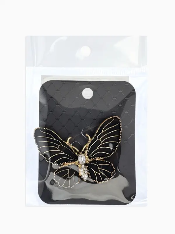 Брошь "Бабочка" матовая, в жилки, цвет чёрный в золоте