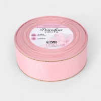 Лента репсовая 40мм*25&plusmn;1ярд(23м&plusmn;1м) золотые нити №004 светло-розовый АУ