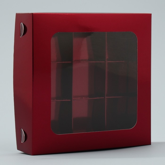 Коробка для конфет, кондитерская упаковка, 9 ячеек, &laquo;Бордовая&raquo;, 14.7 х 14.7 х 3.5 см