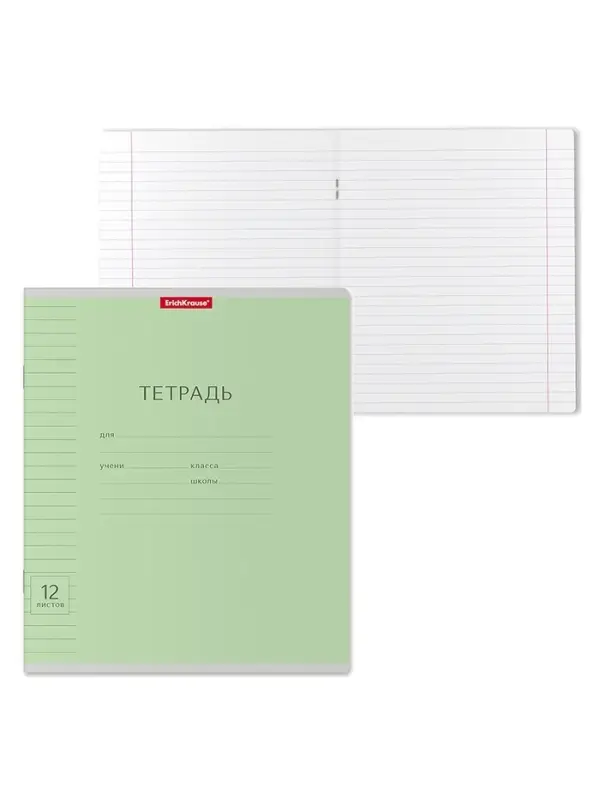 Тетрадь 12 листов в линейку &laquo;Классика с линовкой&raquo;, обложка мелованный картон, блок офсет, зелёная