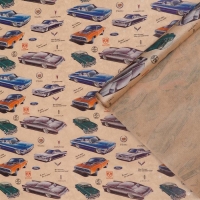 Бумага упаковочная крафт "Автомобили ретро", 0,72 х 10 м, 40 г/м&sup2;