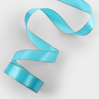 Лента атласная, с золотым люрексом, 25 мм, 23&plusmn;1 м, голубая №020