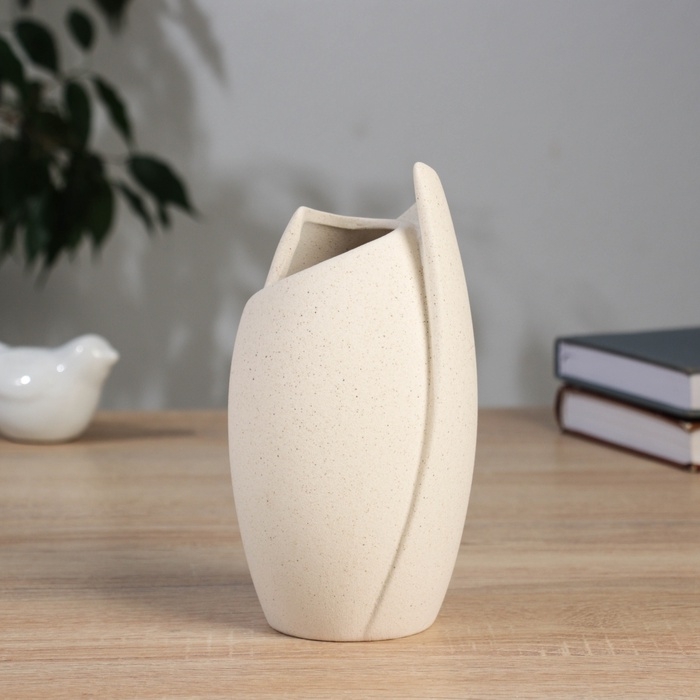 Керамическая ваза декоративная настольная «Уилстон», для цветов, сухоцветов, d-4.5см, 17×9.5 см, бежевый Керамическая ваза декоративная настольная «Уилстон», для цветов, сухоцветов, d-4.5см, 17×9.5 см, бежевый