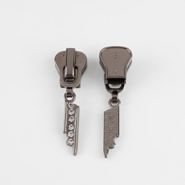 Бегунок автоматический для молнии &laquo;Трактор&raquo;, №8, декоративный &laquo;Стразы&raquo;, 10 шт, цвет чёрный никель