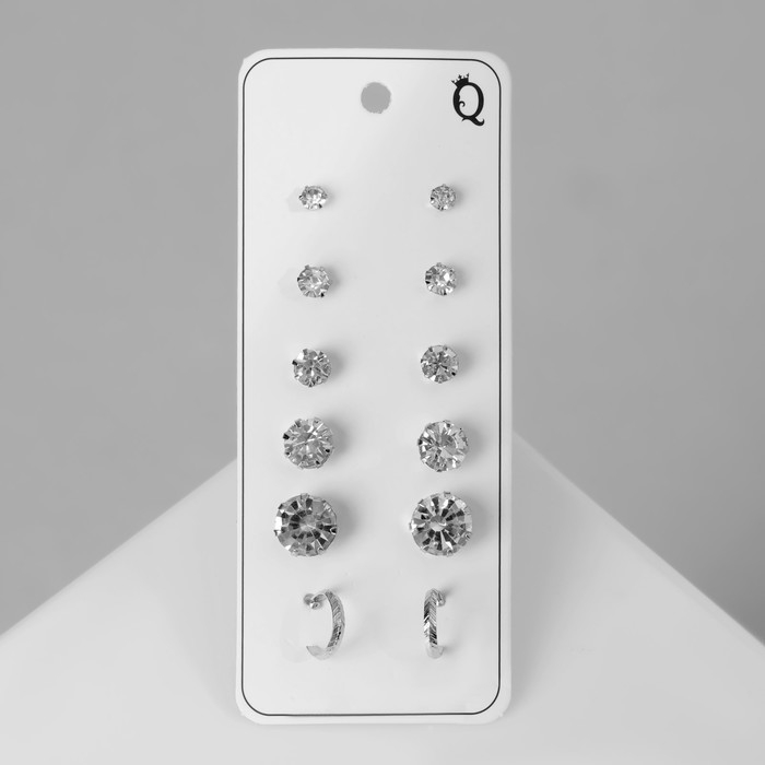 Пусеты 6 пар &laquo;Романтика&raquo; круги, цвет белый в серебре