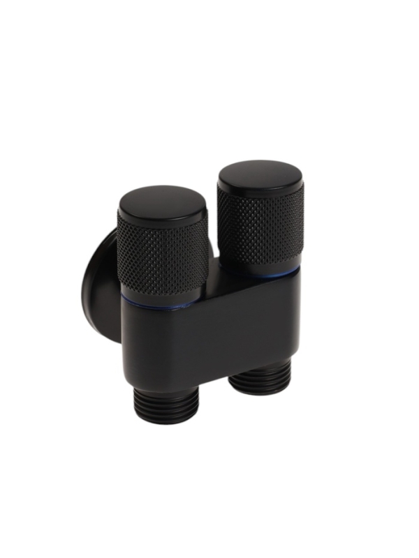 Кран двойной ZEIN engr, 1/2" х 1/2", два вентиля, кран-букса керамика, нерж. сталь, черный