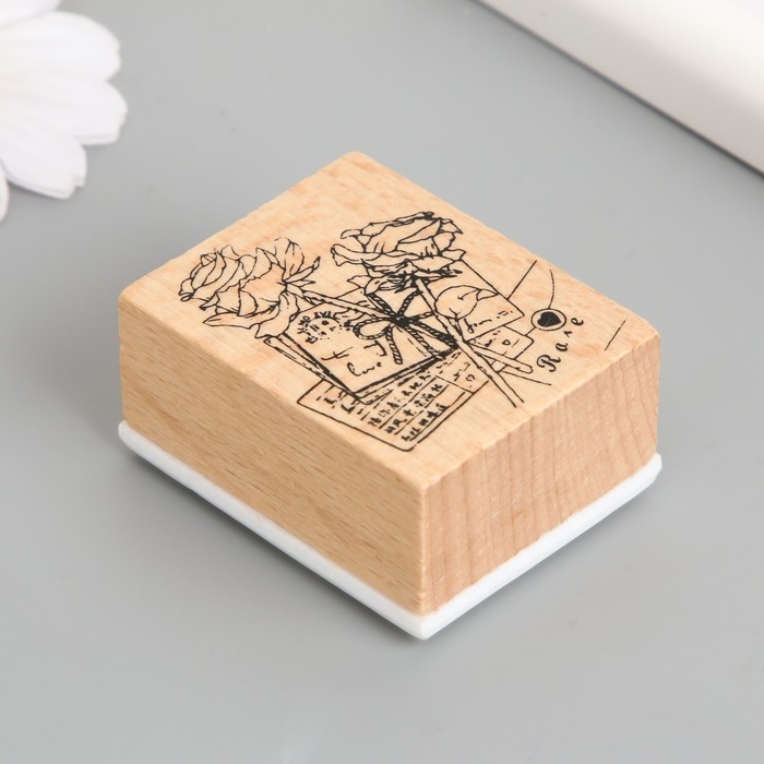 Печать дерево, резина Печать дерево, резина "Розы и письма" 5х4х2,5 см