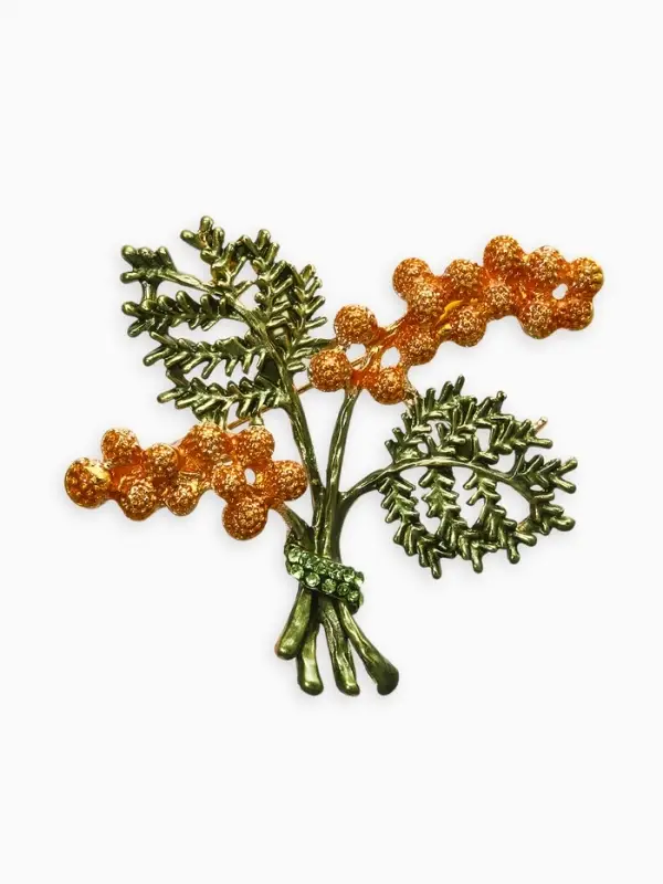 Брошь "Цветы Мимозы", цвет жёлто-зелёный в золоте
