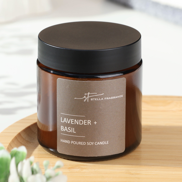 Свеча ароматическая в банке "LAVENDER BASIL", соевый воск, 90 г, лаванда и базилик