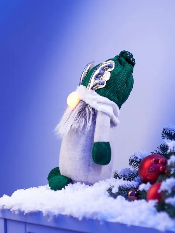 Фигура текстиль &laquo;Гном лосяш в зелёном&raquo; 33&times;12&times;18 см, 1 LED, от батареек AG13&times;3, свечение тёплое белое