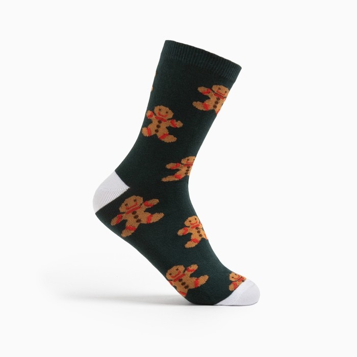 Носки новогодние мужские &laquo;Печеньки&raquo; цвет тёмно-зелёный, размер 25