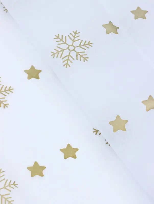 Бумага упаковочная тишью "Снежинки со звездами", золотистый, 50 х 66 см