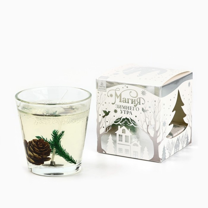 Новогодняя свеча гелевая в стакане с декором внутри &laquo;Новый год: Еловый лес&raquo; 5 х 5 х 6 см