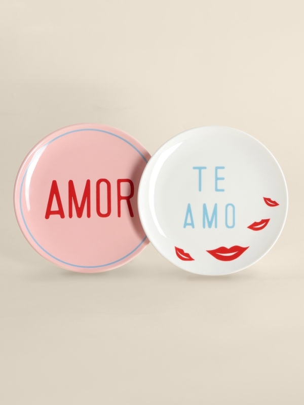 Тарелки SL Home &laquo;Уроки испанского: Amor - Te amo&raquo;, d=22 см, набор 2 шт., фарфор, белые, розовые