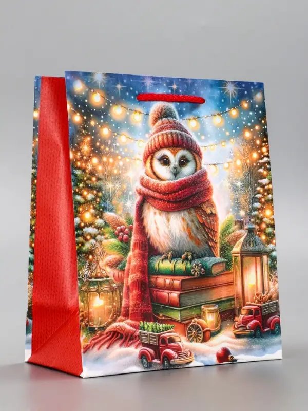 Пакет подарочный новогодний ламинированный, &laquo;Сова&raquo; , 18&times;10&times;22.3 см