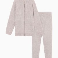 Костюм детский вязаный (кофта и брюки) MINAKU, цвет бежевый, рост 122 см