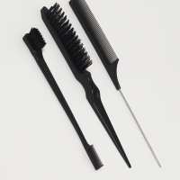 Набор расчесок 3 предмета (щетка, с хвостиком, мини-щетка) пластик черный пакет QF Набор расчесок 3 предмета (щетка, с хвостиком, мини-щетка) пластик черный пакет QF