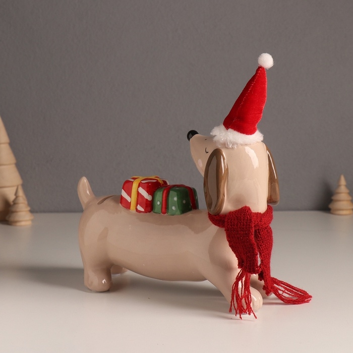Копилка керамика "Собака такса новогодняя" 19х20х8 см