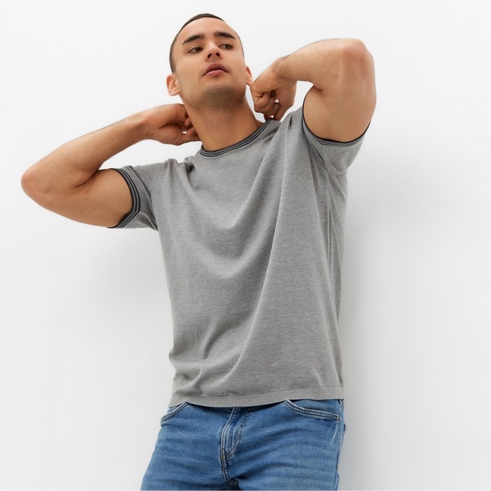 Джемпер мужской короткий рукав MINAKU REGULAR FIT: цвет серый меланж, р-р 46