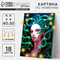 Картина по номерам на холсте с подрамником и гирляндой на новый год &laquo;Девушка и змеи&raquo;, 30 х 40 см, символ года 2025, новогодний набор для творчества