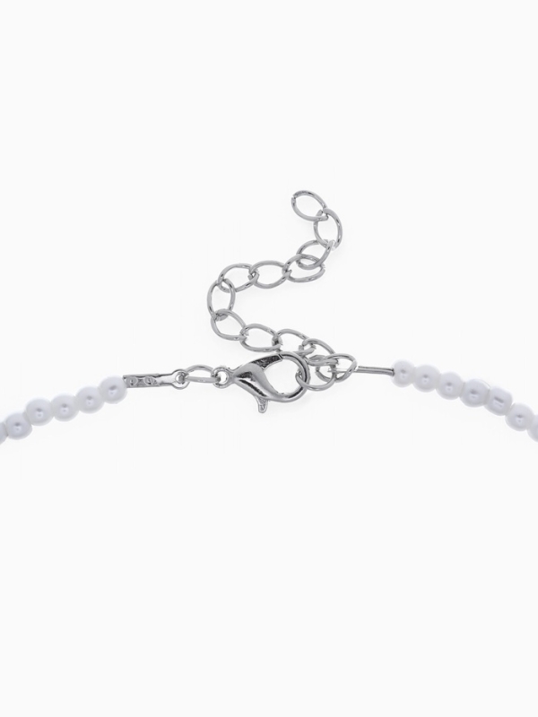 Кулон жемчуг &laquo; Сердце&raquo; бусина №4, серебряно-белый в серебре, 30 см