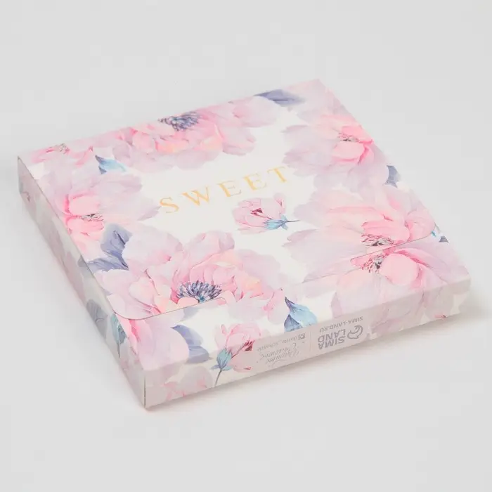 Коробка для шоколада, кондитерская упаковка, &laquo;Цветы&raquo;, с окном, 10.2 х 1.4 х 10.2 см