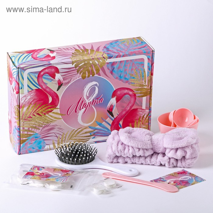 Подарочный набор «С 8 Марта», расческа, повязка на голову, мерные ложки 3 шт, чаша и лопатка для маски, спрессованные маски, BEAUTY FOX Подарочный набор «С 8 Марта», расческа, повязка на голову, мерные ложки 3 шт, чаша и лопатка для маски, спрессованные маски, BEAUTY FOX