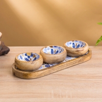 Набор розеток на подносе "Васильки" (3 шт) дерево манго 33,5х13х6,5 см