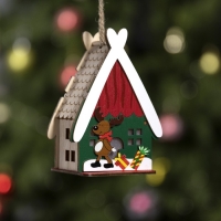 Ёлочная игрушка «Домик с оленем», от батареек, свечение тёплое белое Ёлочная игрушка «Домик с оленем», от батареек, свечение тёплое белое