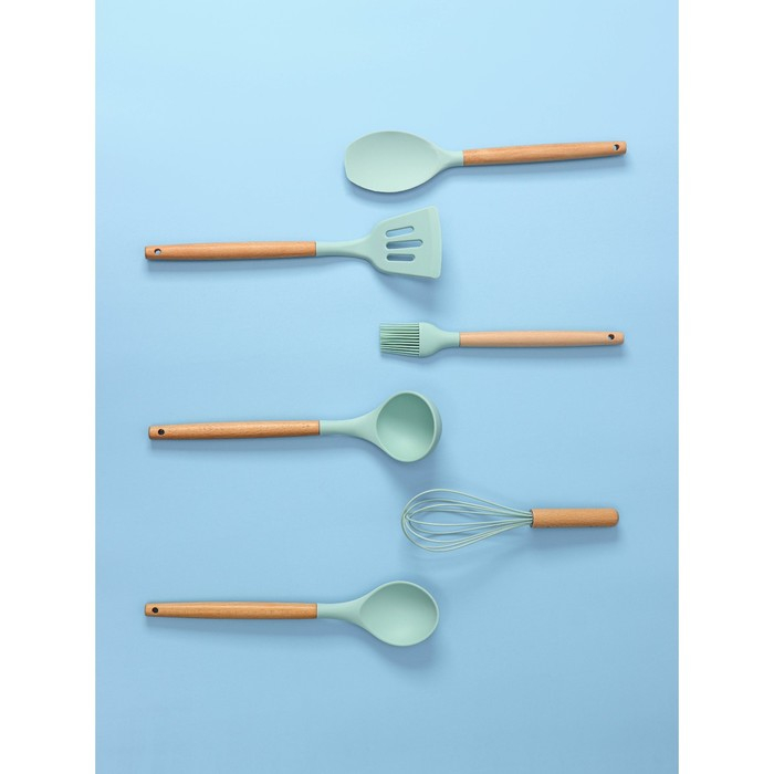 Набор кухонных принадлежностей Доляна «Лиам», 7 предметов, 33×12,5×12,5 см, цвет бирюзовый Набор кухонных принадлежностей Доляна «Лиам», 7 предметов, 33×12,5×12,5 см, цвет бирюзовый