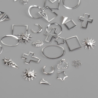 Фигурки для дизайна ногтей, объёмные, металлические, цвет серебристый