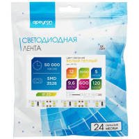 Светодиодная лента Apeyron Electrics 5 м, IP20, SMD3528, 120 LED/м, 9.6 Вт/м, 12 В, 3000К