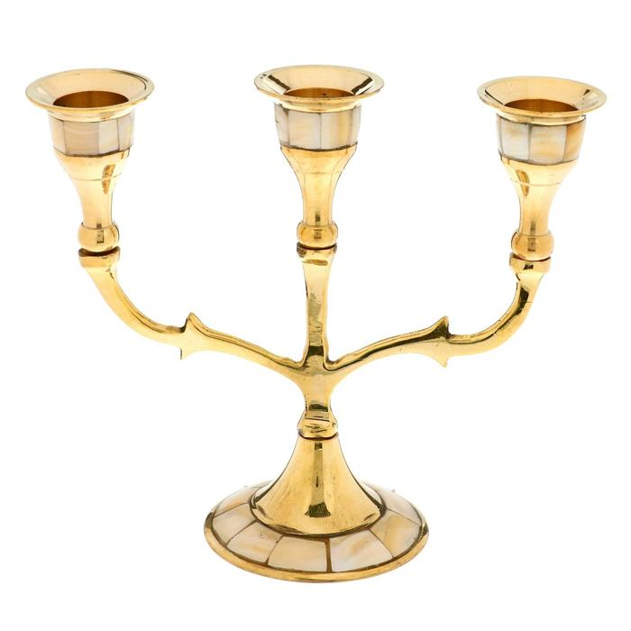 Подсвечник Подсвечник "Лоренц" на 3 свечи латунь, перламутр 13,5х6,5х15,5 см