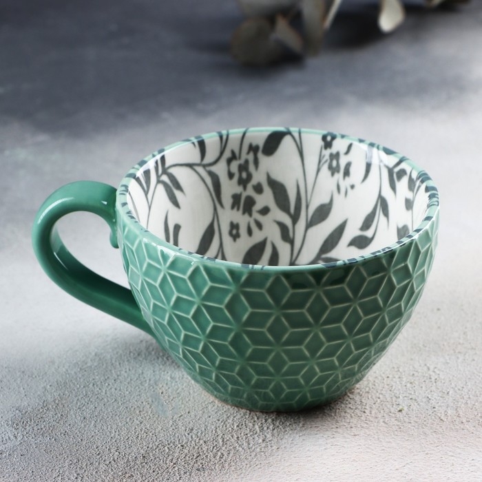 Кружка керамическая &laquo;Листья&raquo;, 290 мл, цвет зелёный