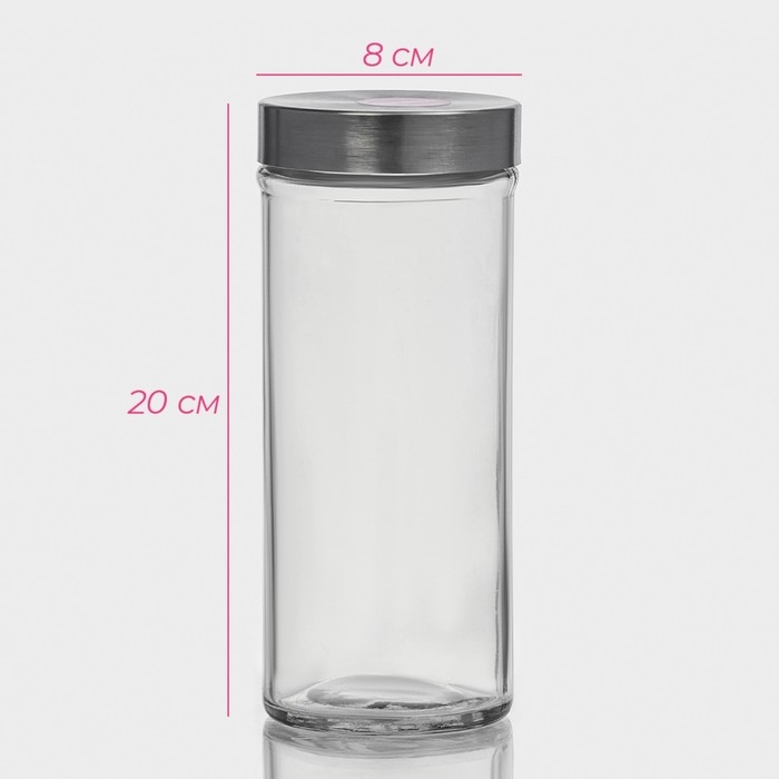 Банка для сыпучих Доляна &laquo;Премиум&raquo;, 700 мл, 20&times;8 см, с металлической крышкой, стекло, прозрачная