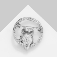 Брошь «Кошачий глаз» сова, цвет бело-голубой в серебре Брошь «Кошачий глаз» сова, цвет бело-голубой в серебре