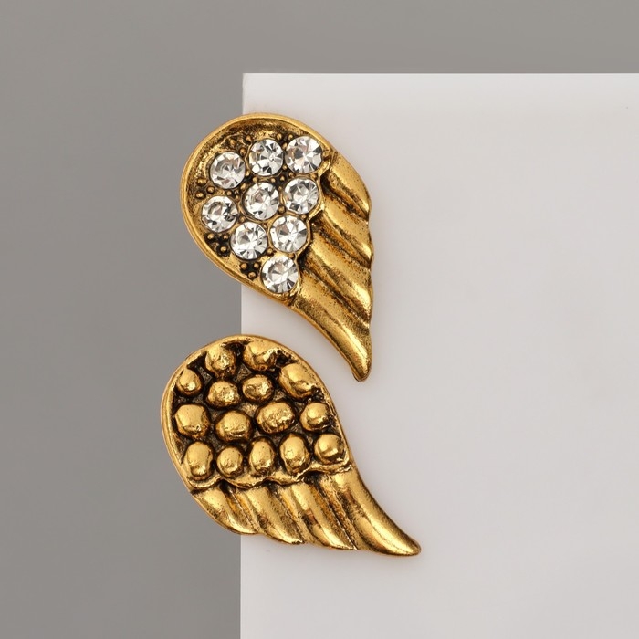 Серьги &laquo;Крылья&raquo; ангела, цвет белый в чернёном золоте