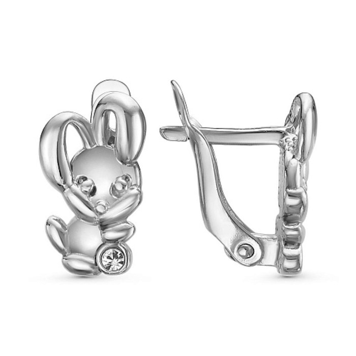 Серьги &laquo;Зайчик&raquo;, милый, посеребрение с оксидированием, цвет белый