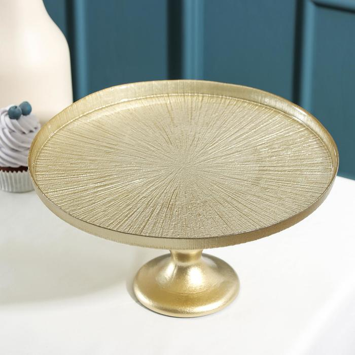 Блюдо сервировочное для торта &laquo;Кувшинка&raquo;, d=28 см, на ножке, цвет золотой