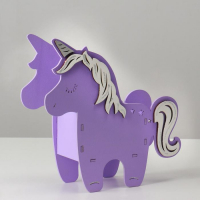 Кашпо деревянное 21.5&times;7&times;21 см уникальное "Единорог", сиреневый белый