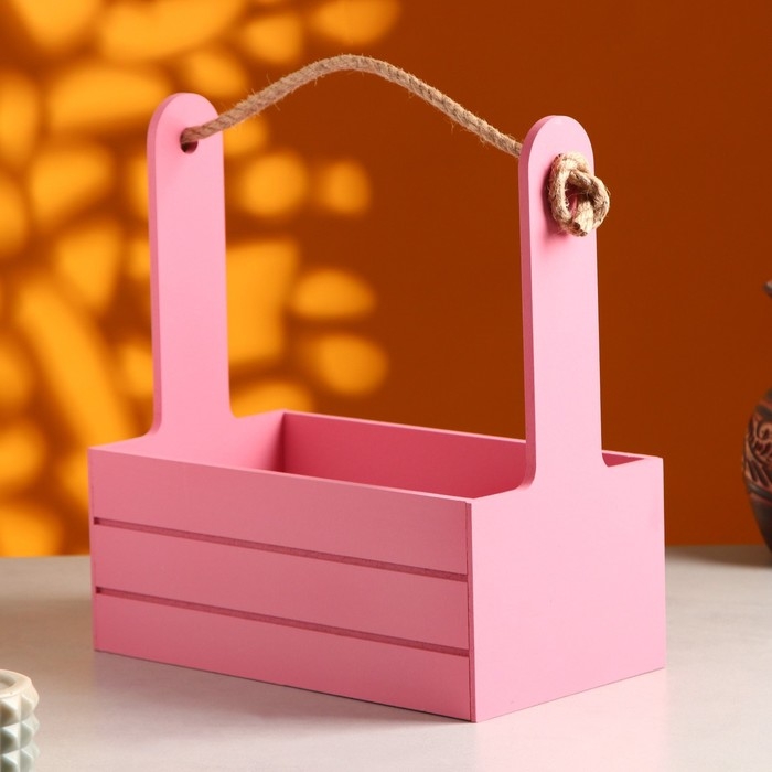 Кашпо деревянное 25.5×15×30 см Кашпо деревянное 25.5×15×30 см "Аром", ручка канат, Розовый Коралл