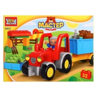 Конструктор &laquo;Трактор с тележкой&raquo;, большие кубики, 32 детали
