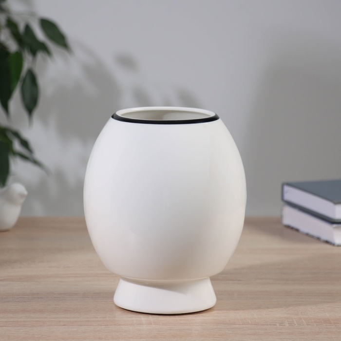 Ваза керамика настольная "Пикассо" (ручная роспись) солнце, 17х12 см, чёрно-белый