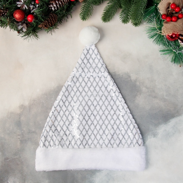 Колпак новогодний Колпак новогодний "Сетка сияние" 30х38 см, бело-серебристый