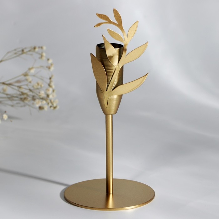 Подсвечник &laquo;Листики&raquo;, зол., 7,4 х 15,3 см